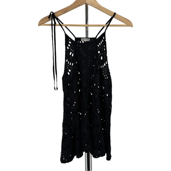 Intimately Free People Black Starry Eyelet Peplum Tank Top Racerback size Small - Picture 4 of 13